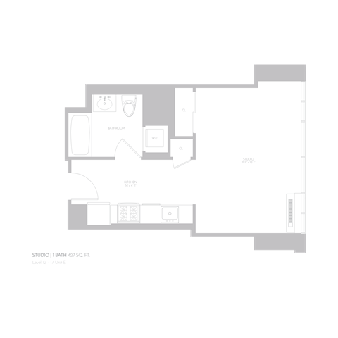 Floor plan for studio, 1 bath, 514 sqft